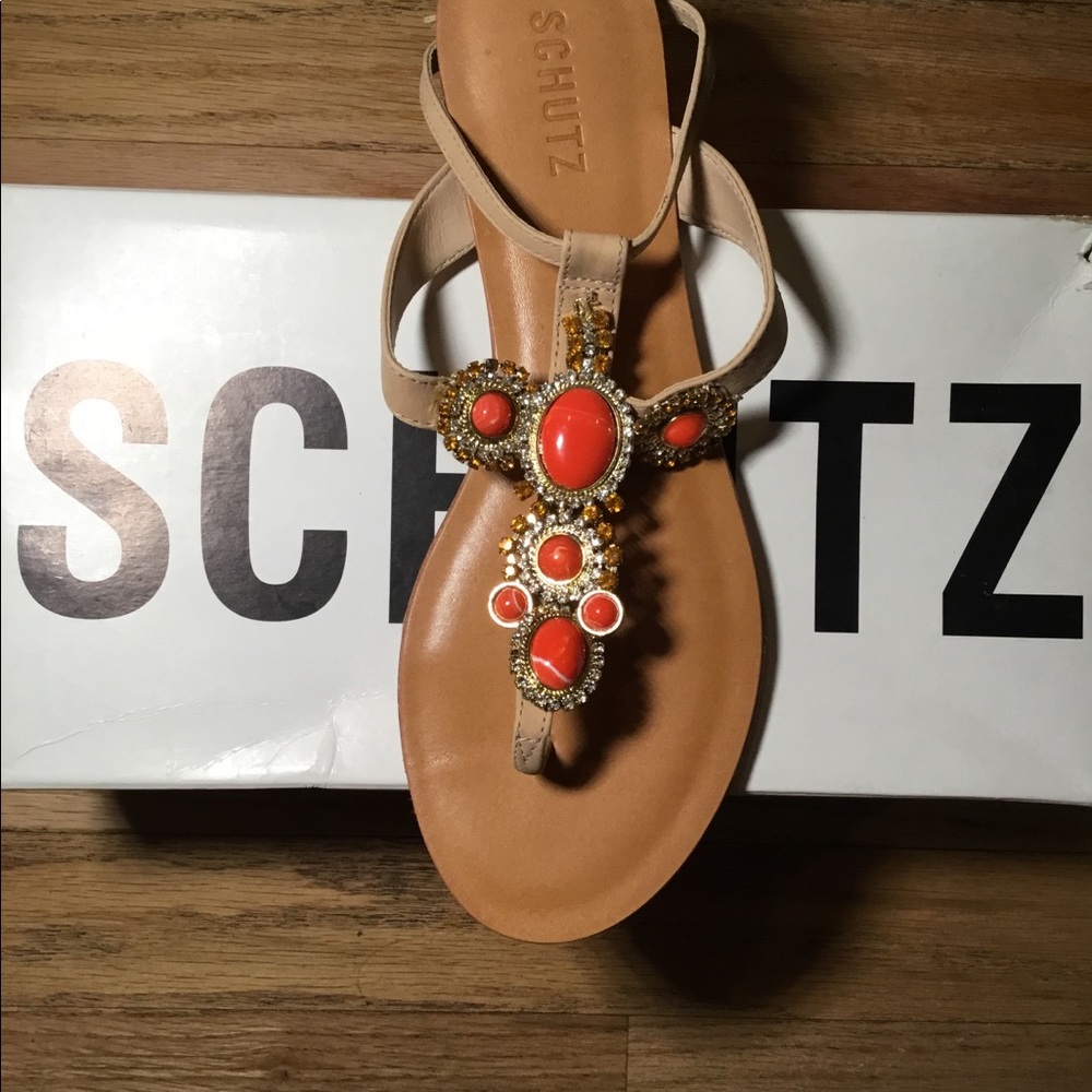 Brand New SCHUTZ thong sandals jewel,brown leather